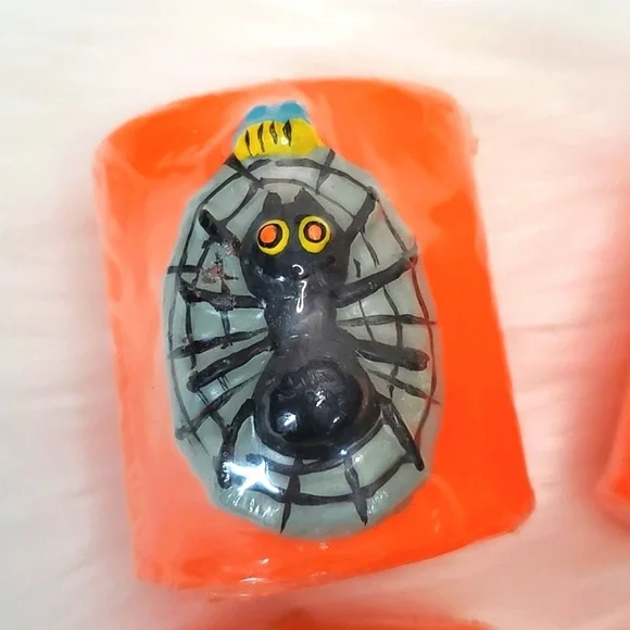 🆕️Vintage 90s 3D Textured Character Orange Halloween Wax Candles Set of Four 2" - Picture 7 of 14